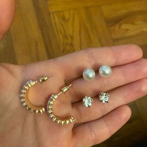 Bundle of 3 sets of Zara faux pearls, faux diamond and hoop earrings